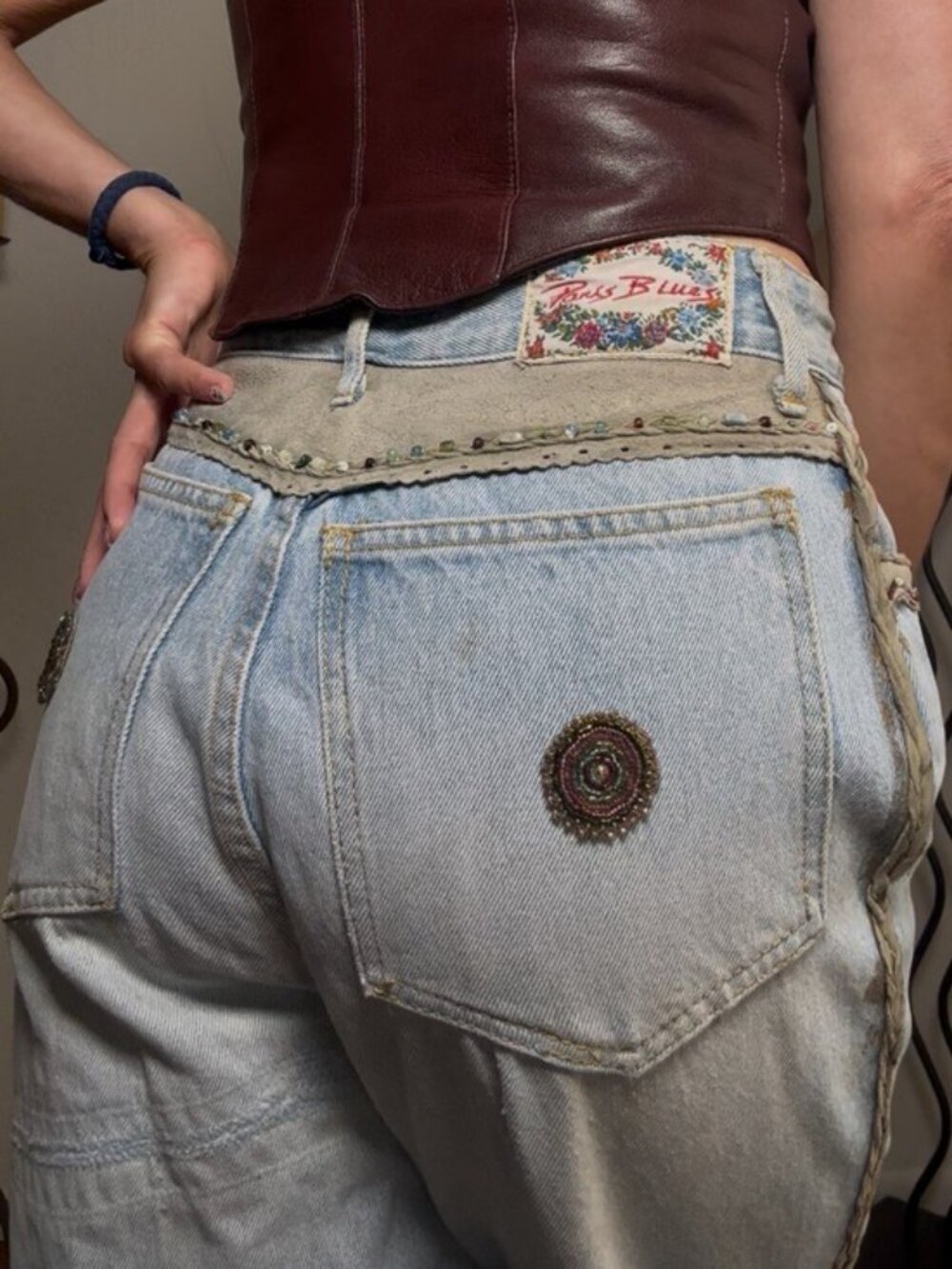 Vintage paris blues jeans embellished western jeans light wash